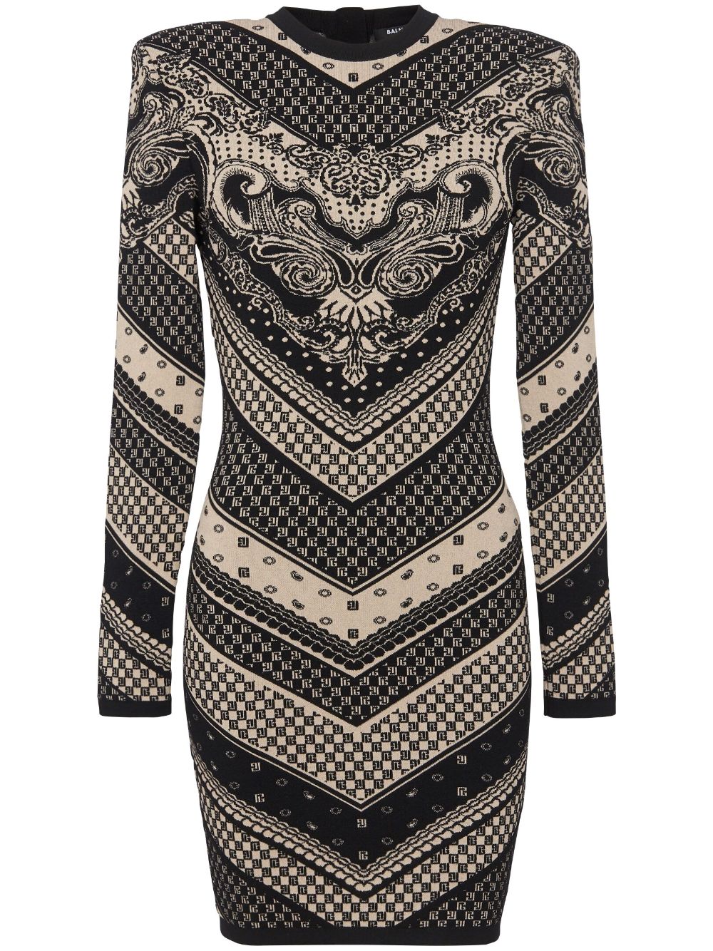 Balmain Monogram Fine-knit Minidress In Black