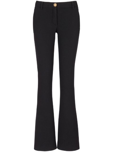 Balmain virgin wool crepe-texture flared trousers