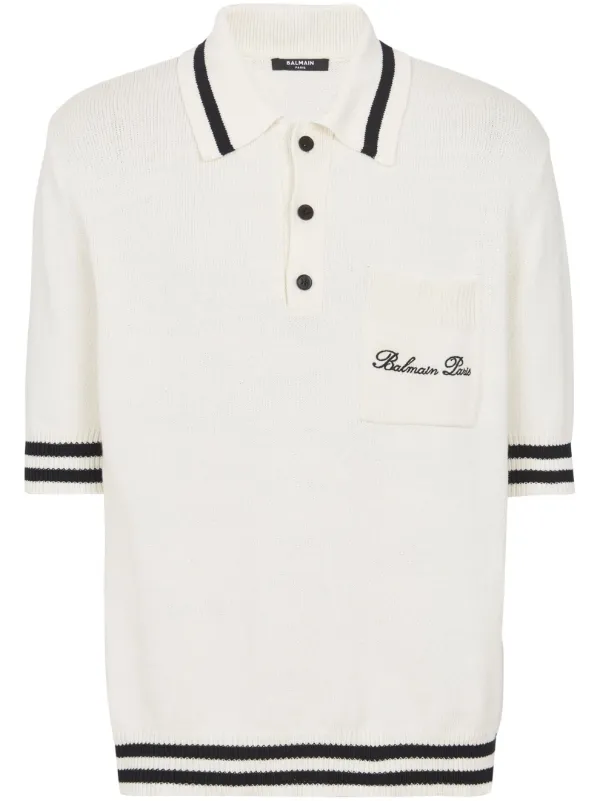 Balmain logo embroidered Cotton Polo Shirt Farfetch