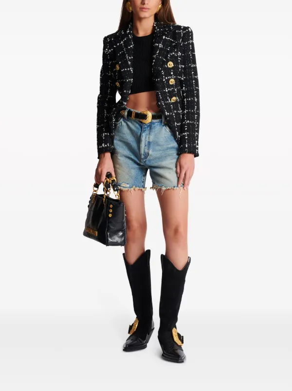 Balmain 3ボタン クロップド ニットトップ | ブラック | FARFETCH JP