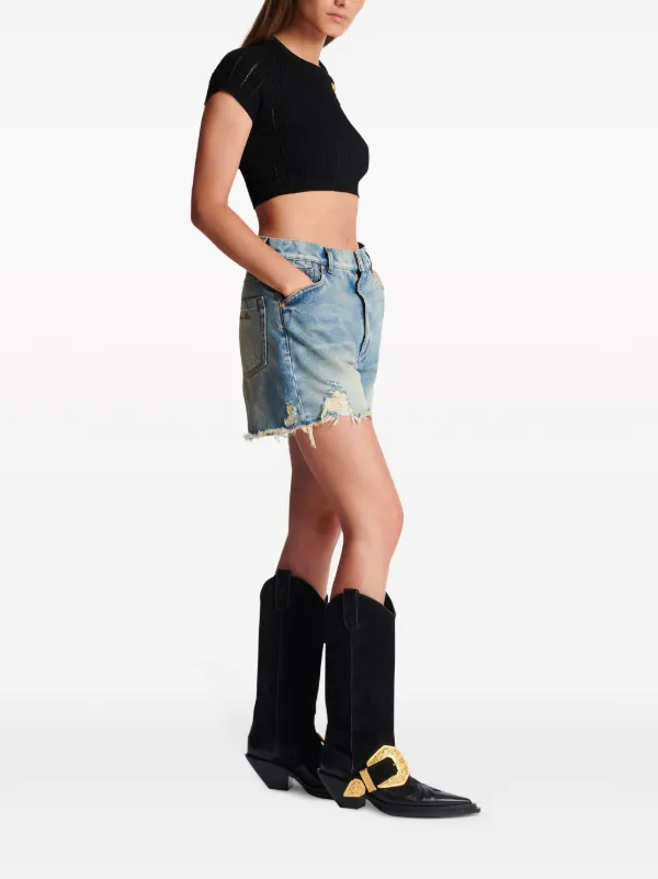 Balmain 3ボタン クロップド ニットトップ | ブラック | FARFETCH JP Balmain 3ボタン クロップド ニットトップ | ブラック | FARFETCH JP