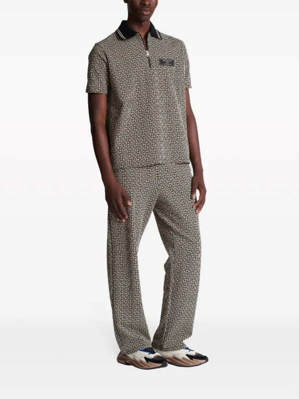 Balmain Monogram Jacquard Zipped Polo Shirt | Black | FARFETCH