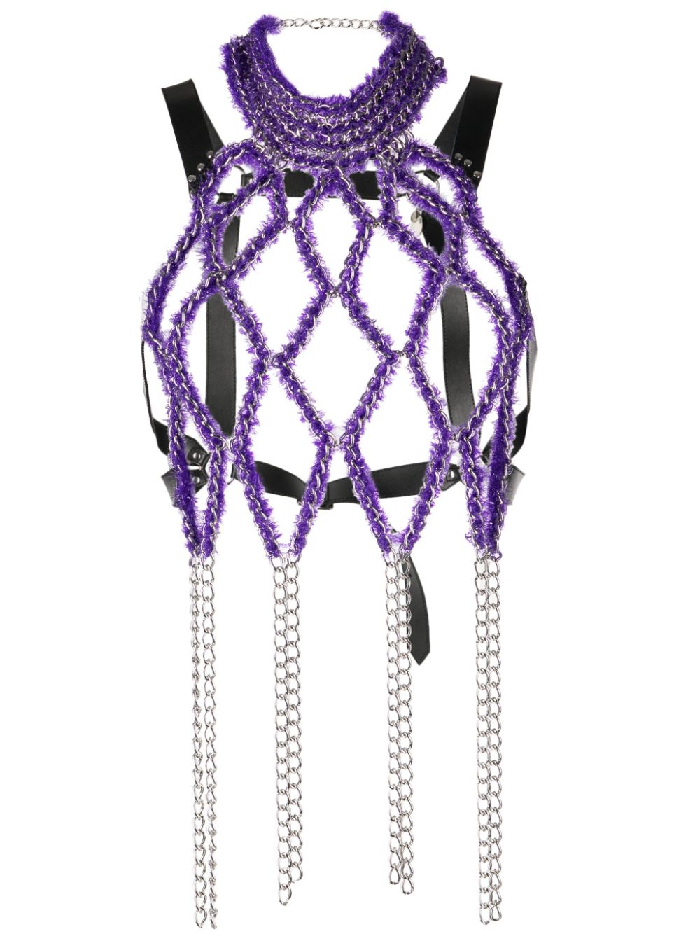 Noir Kei Ninomiya Knitted Cable-link Harness Vest In Purple