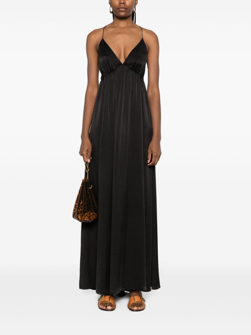 Shop Zimmermann Sensory Gathered Silk Maxi Dress In Black