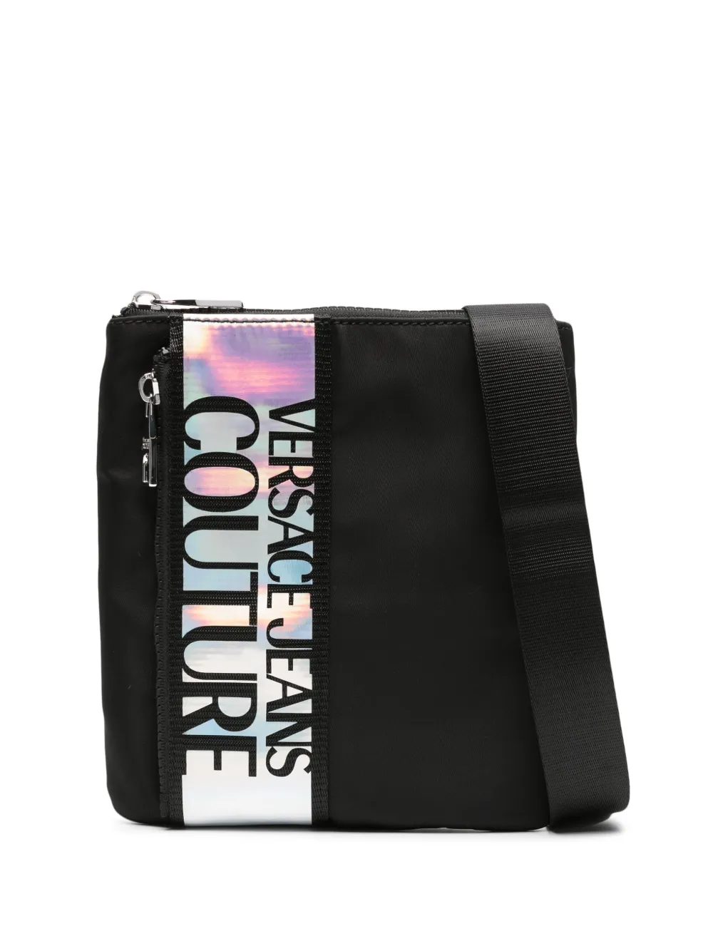 Versace Jeans Couture Iridescent-trim Padded Messenger Bag In Black