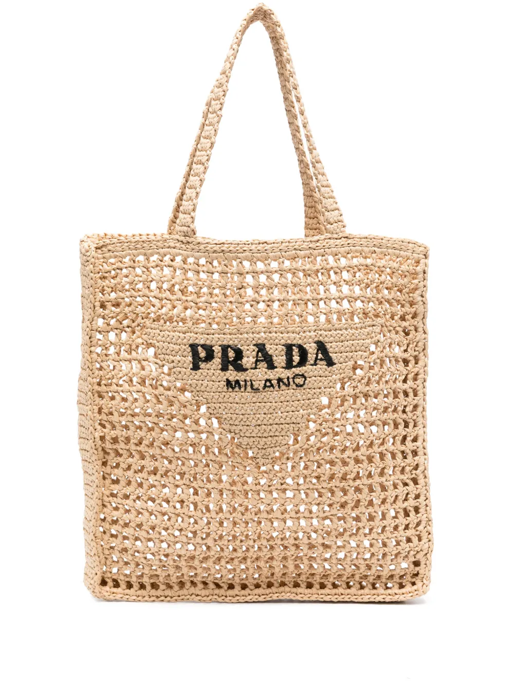 Prada triangle-logo raffia tote bag Beige