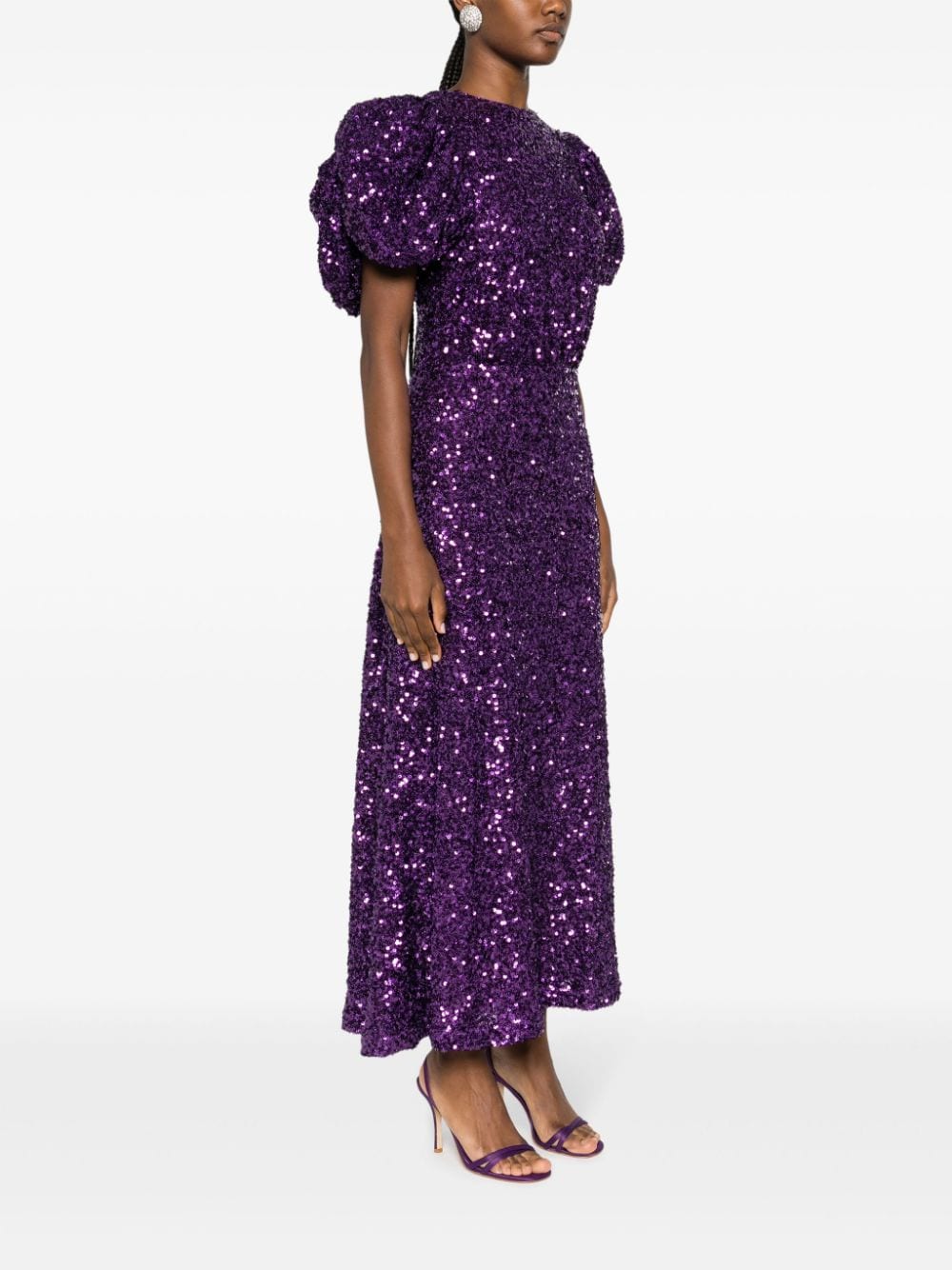 Shop Rotate Birger Christensen Puff-sleeve Sequinned Maxi Dress In Violett