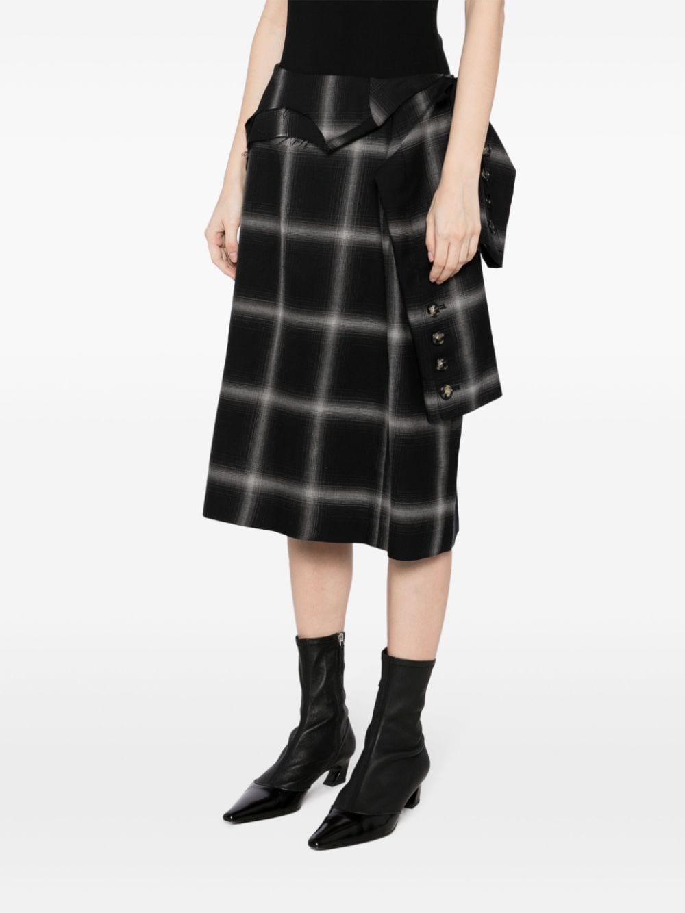 Shop Marina Yee Birkin Plaid-check Wool Skirt In Black
