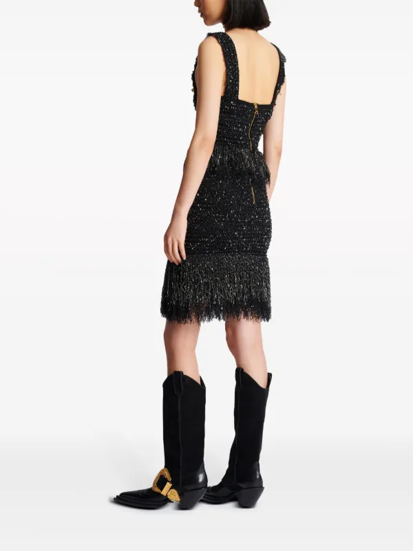 Balmain 6-Button Fringed Tweed Skirt | Black | FARFETCH JO