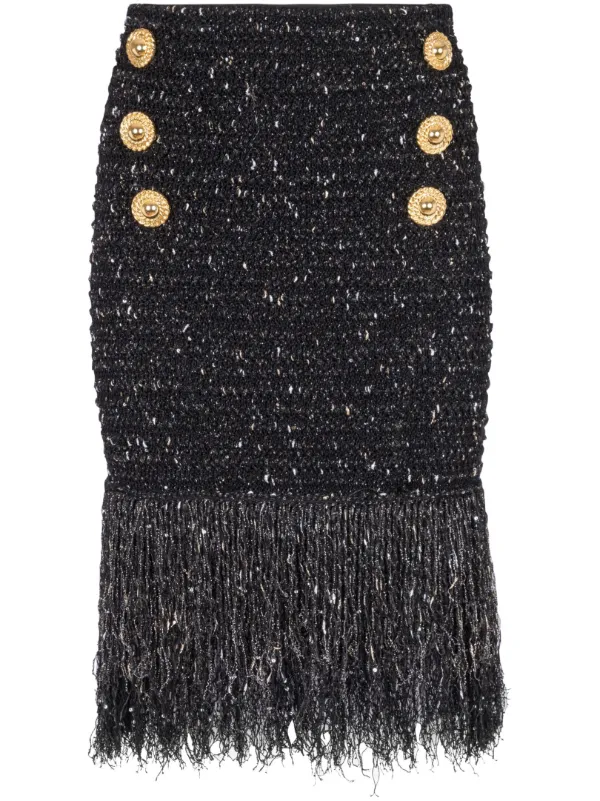 【送料&関税込】Balmain Fringed Tweed Skirt Balmain 'Fringed Tweed' Skirt