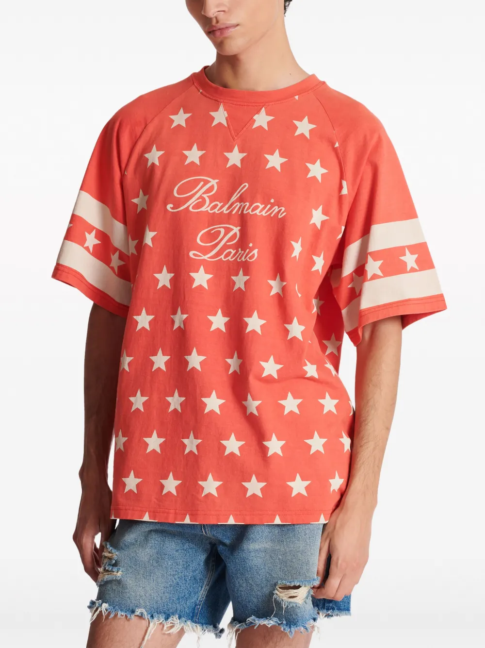 Balmain Signature Stars Cotton T-shirt | Red | FARFETCH