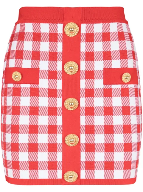Balmain gingham fine-knit miniskirt