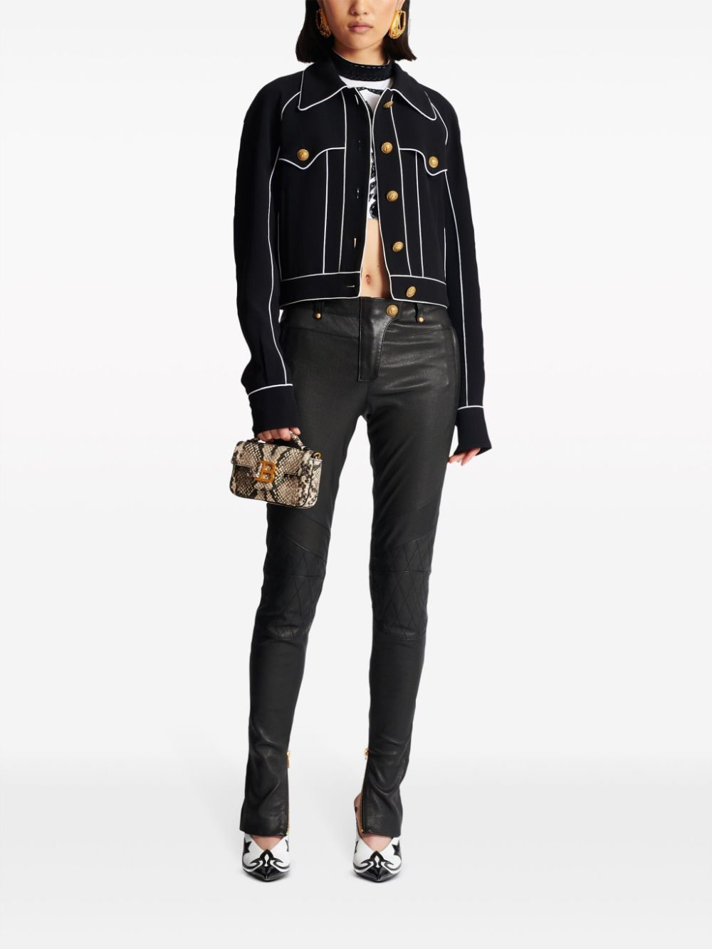 Shop Balmain Western Crepe Jacket In Black