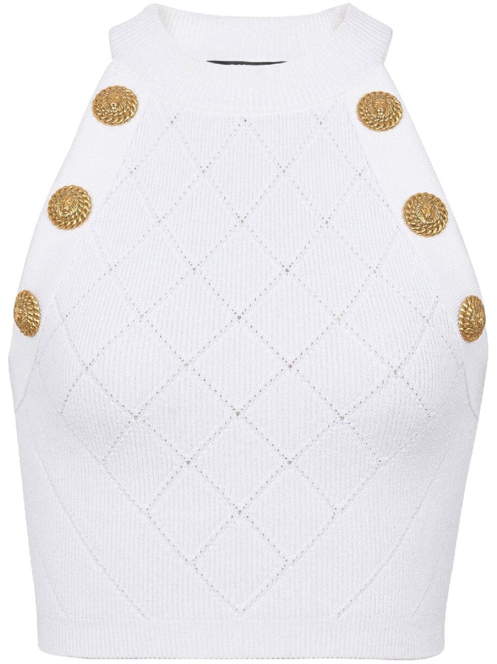 Shop Balmain 6-button Knitted Crop Top In Weiss