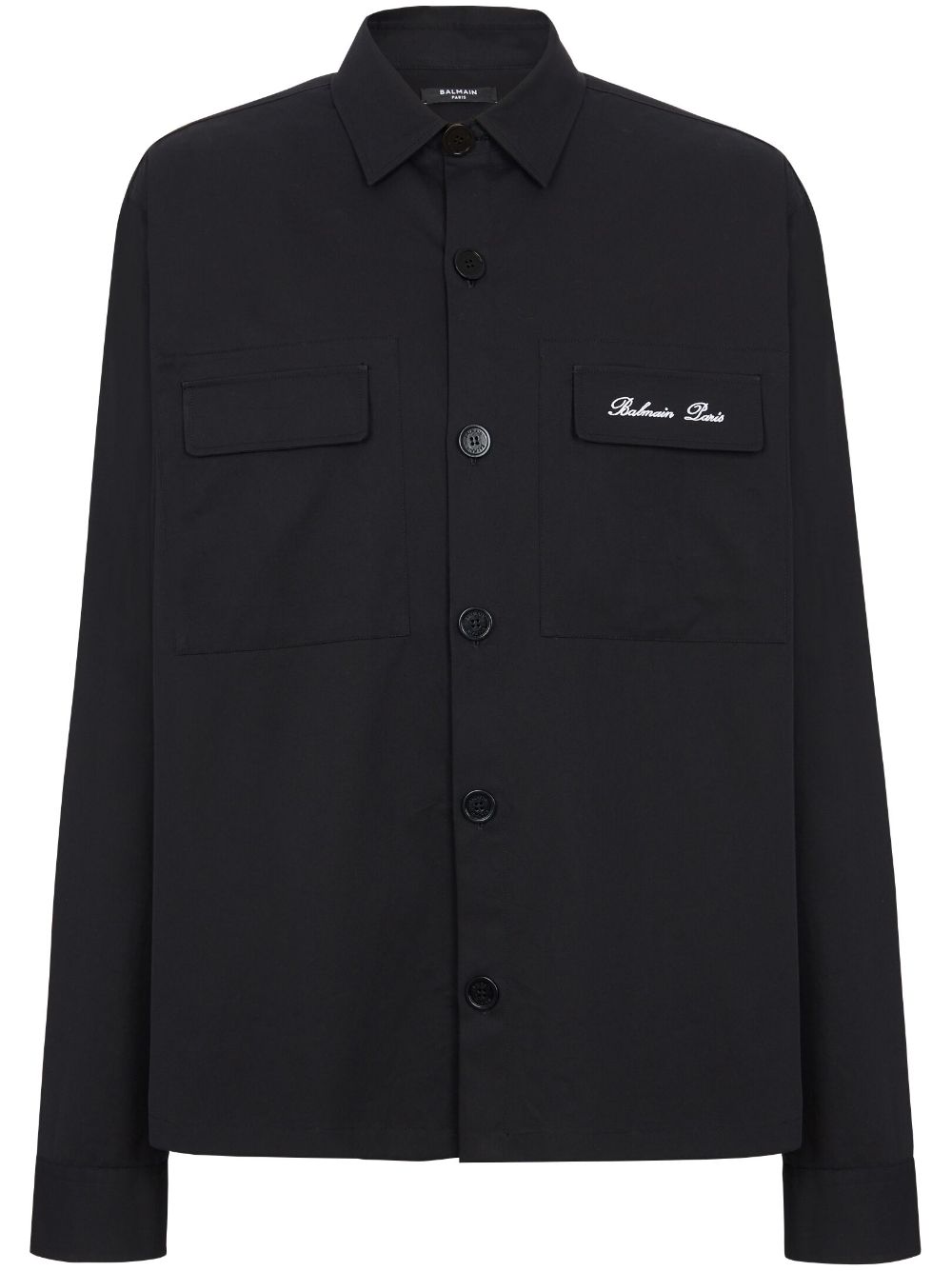 Shop Balmain Logo-embroidered Cotton Shirt In Black