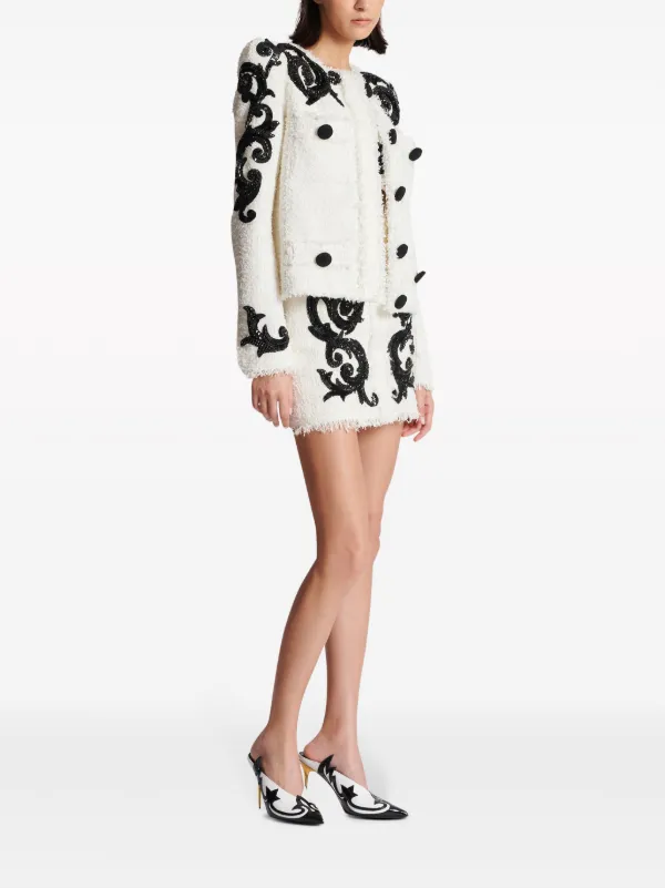 Balmain Embroidered Tweed Jacket | White | FARFETCH