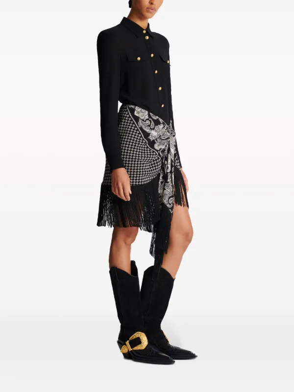 ミニスカート Balmain Fringed Paisley-Print Silk Miniskirt Balmain Fringed paisley-print Silk Miniskirt | Black | FARFETCH