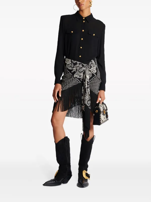 ミニスカート Balmain Fringed Paisley-Print Silk Miniskirt Balmain Fringed paisley-print Silk Miniskirt | Black | FARFETCH