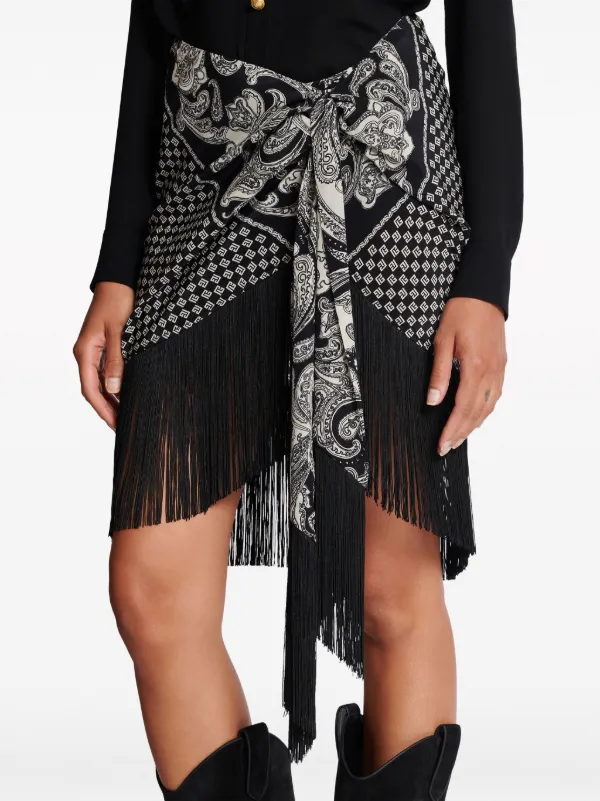 ミニスカート Balmain Fringed Paisley-Print Silk Miniskirt Balmain Fringed paisley-print Silk Miniskirt | Black | FARFETCH