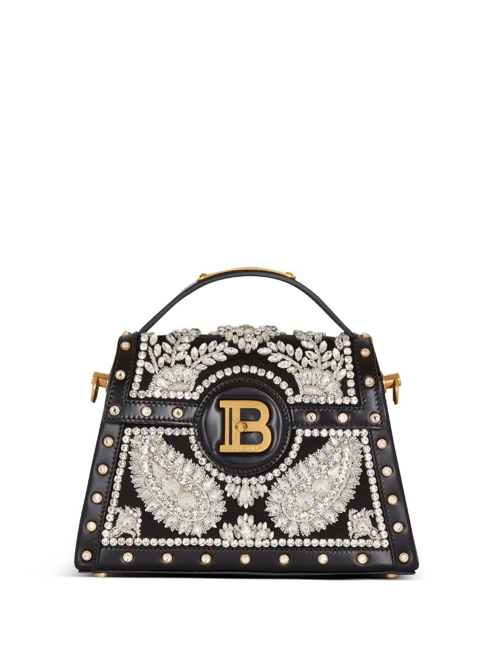 Shop Balmain B-buzz Dynasty Embellished Handbag In Black