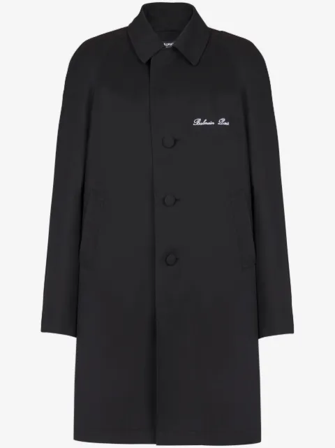 Balmain logo-embroidered single-breasted coat