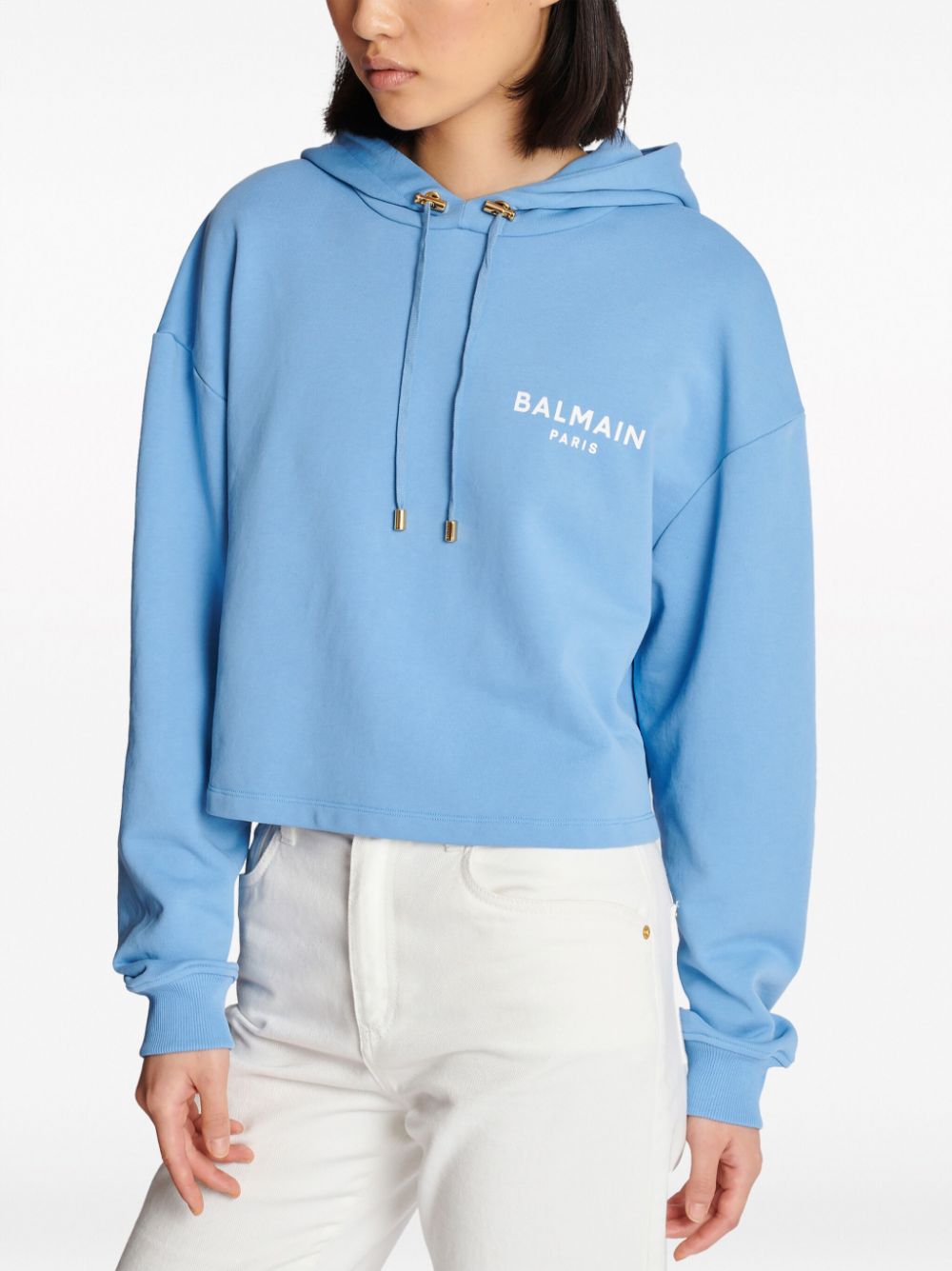 Affordable Balmain logo-flocked cropped hoodie Women