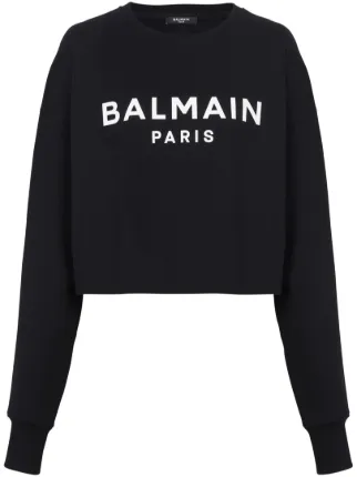 【関税込み】Balmain ブラック フロックロゴ スウェットシャツ Balmain ロゴ スウェットシャツ | ブラック | FARFETCH JP