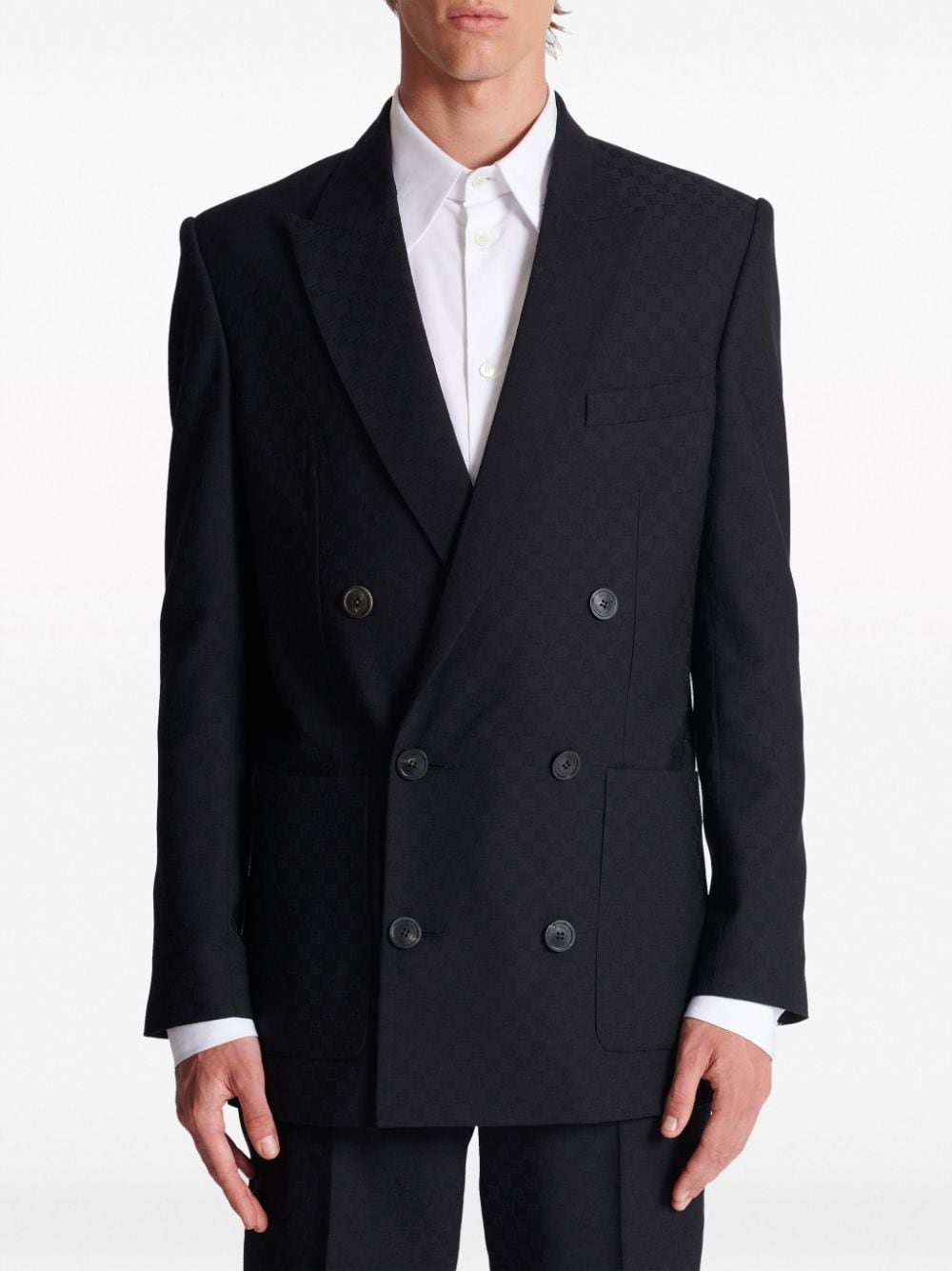 Shop Balmain Monogram-jacquard Wool Blazer In Black