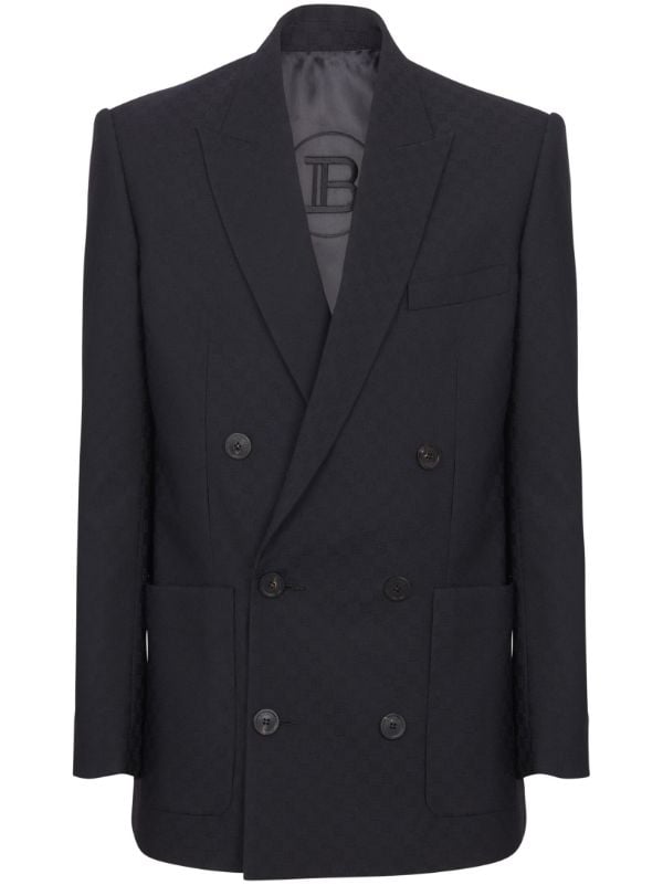 Balmain monogram-jacquard double-breasted Blazer - Farfetch