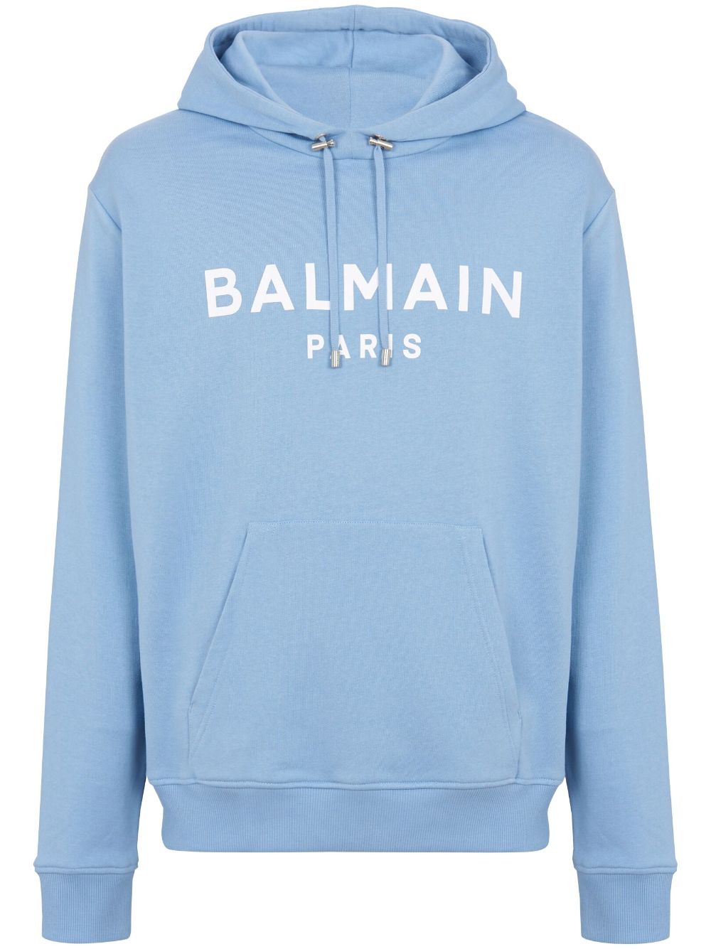 Balmain logo-print organic cotton hoodie - Blu