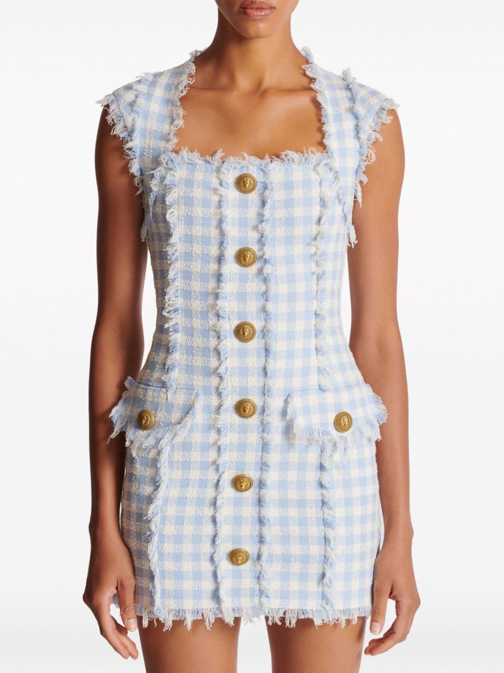 Balmain Mini-jurk met gingham ruit Blauw