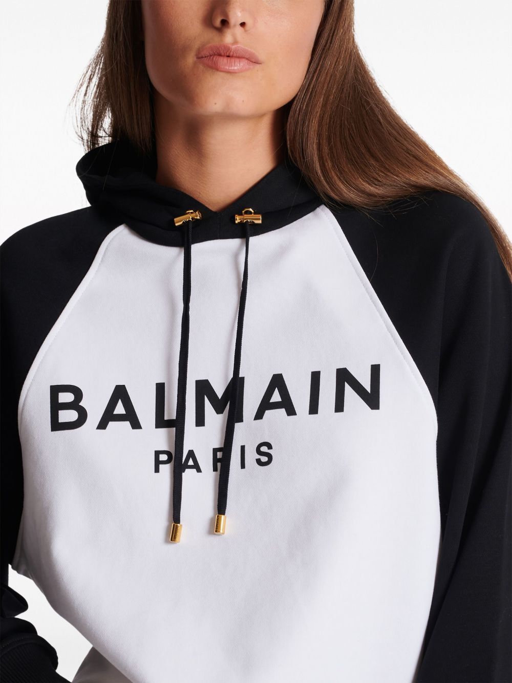 Cheap Balmain logo-print cropped hoodie Women