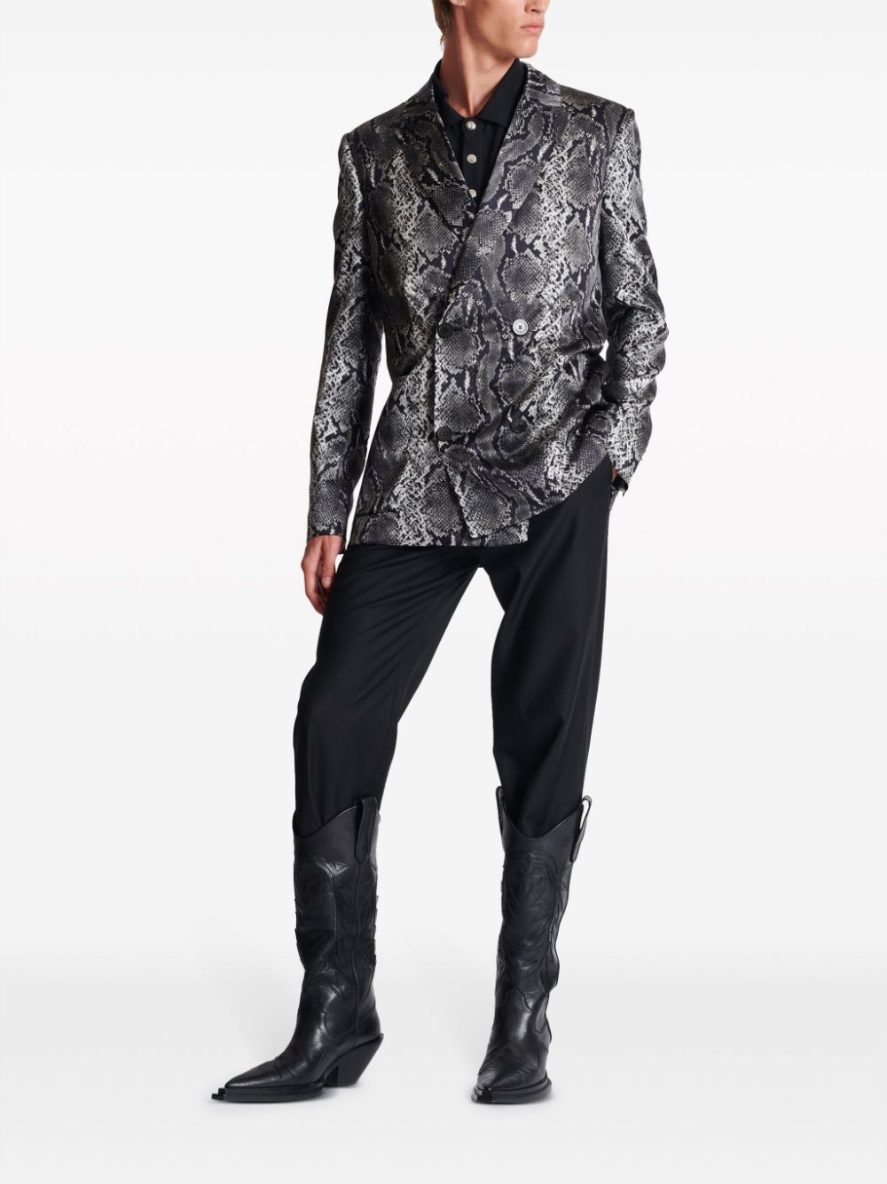 Shop Balmain Snakeskin-print Silk Blazer In Grey