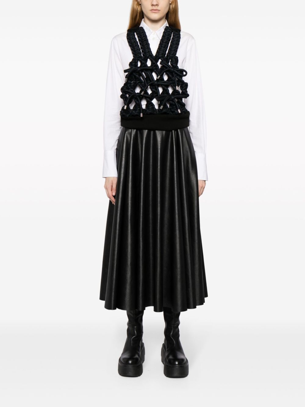 Shop Noir Kei Ninomiya Bow-embellished Macramé Satin Vest In Black