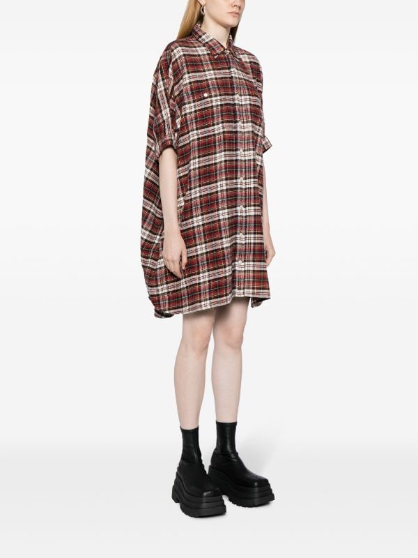 R13 check pattern Cotton Midi Dress Farfetch