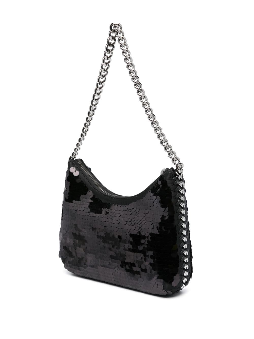 Shop Stella Mccartney Falabella Sequin-embellished Shoulder Bag In Black