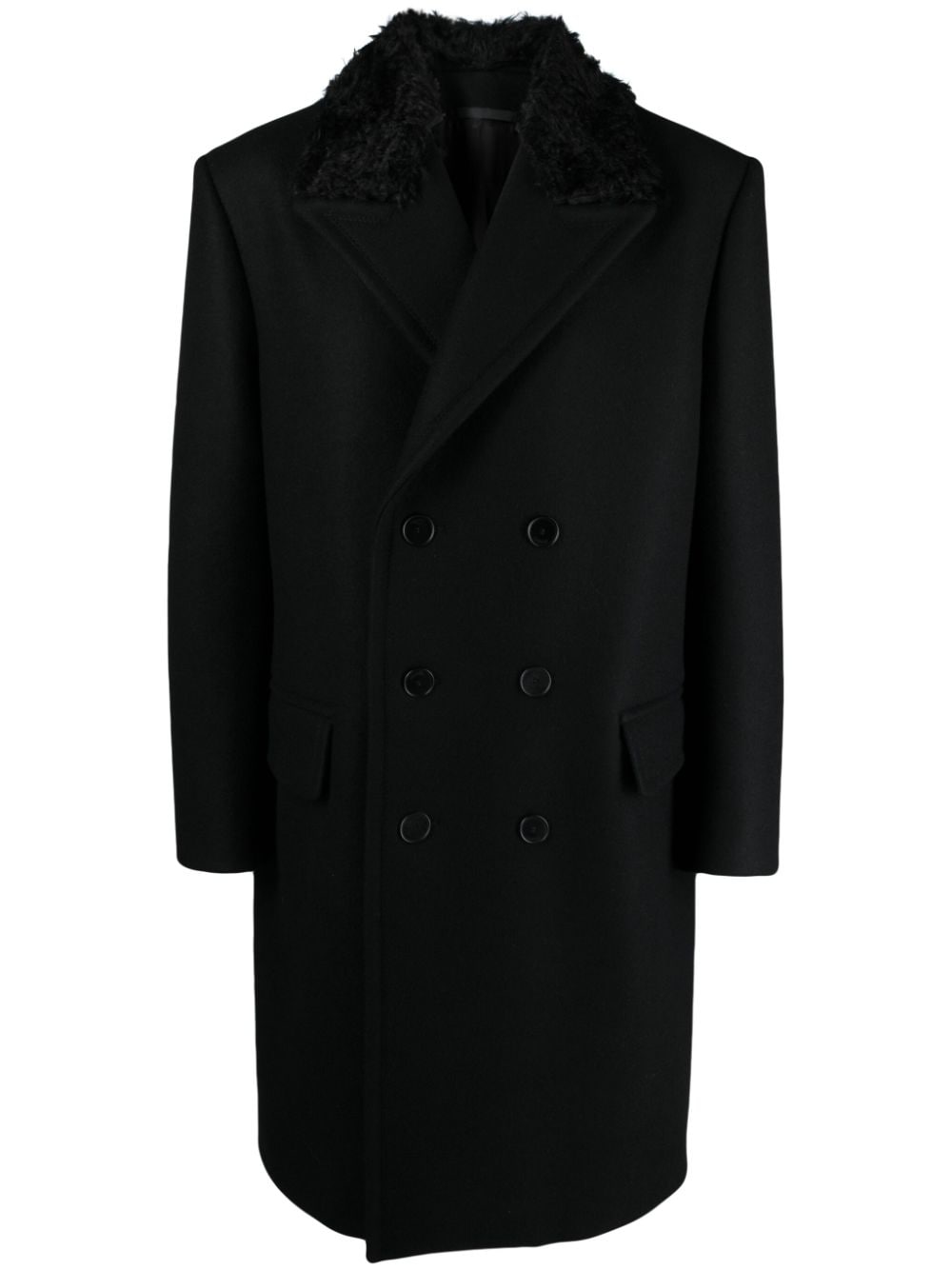Shop Lanvin Double-breasted Fur-collar Coat In Black