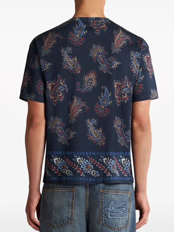 【送料&関税込】Etro Cotton T-shirt With Decorative Print ETRO botanical-print Cotton T-shirt | Blue | FARFETCH