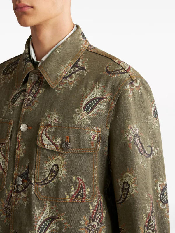 ETRO ペイズリー デニムシャツジャケット | グリーン | FARFETCH JP