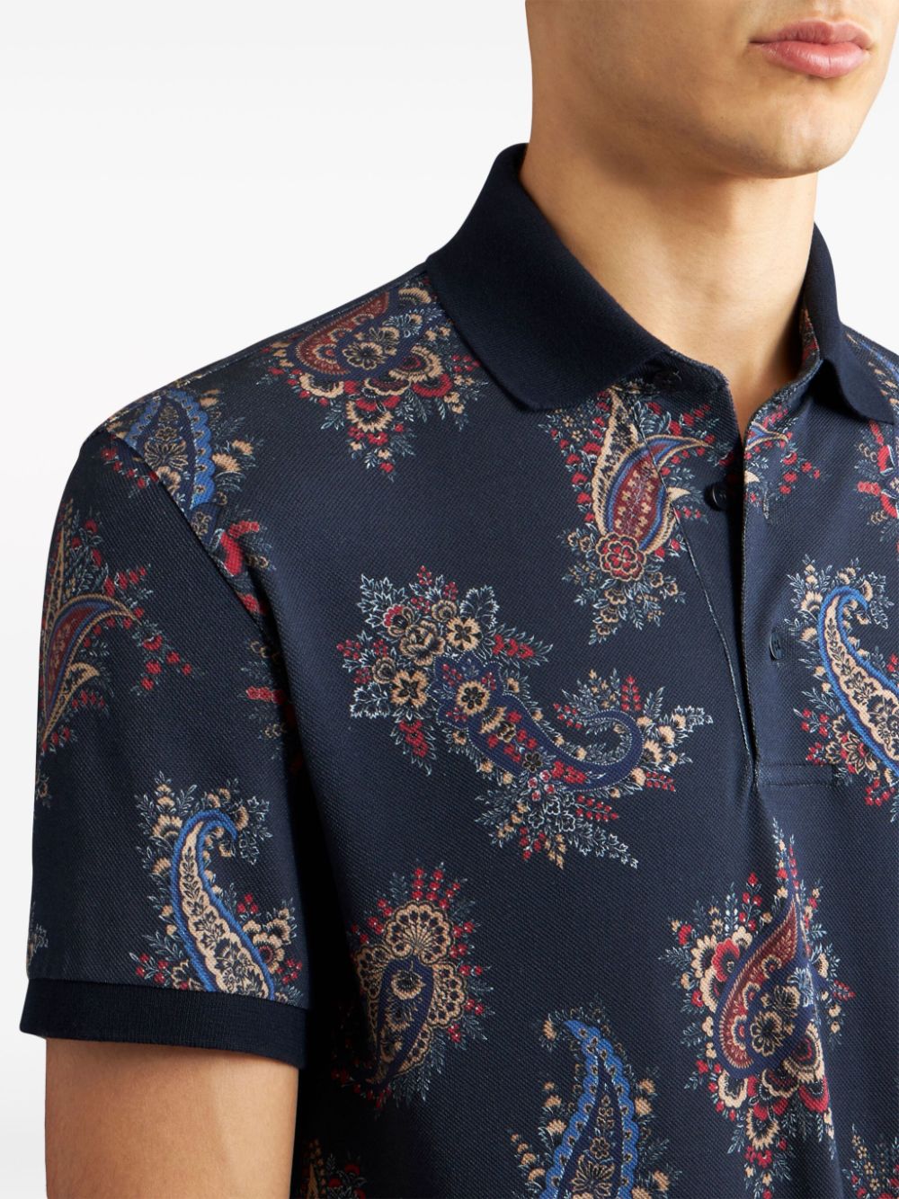 Shop Etro Paisley-print Cotton Polo Shirt In Blue