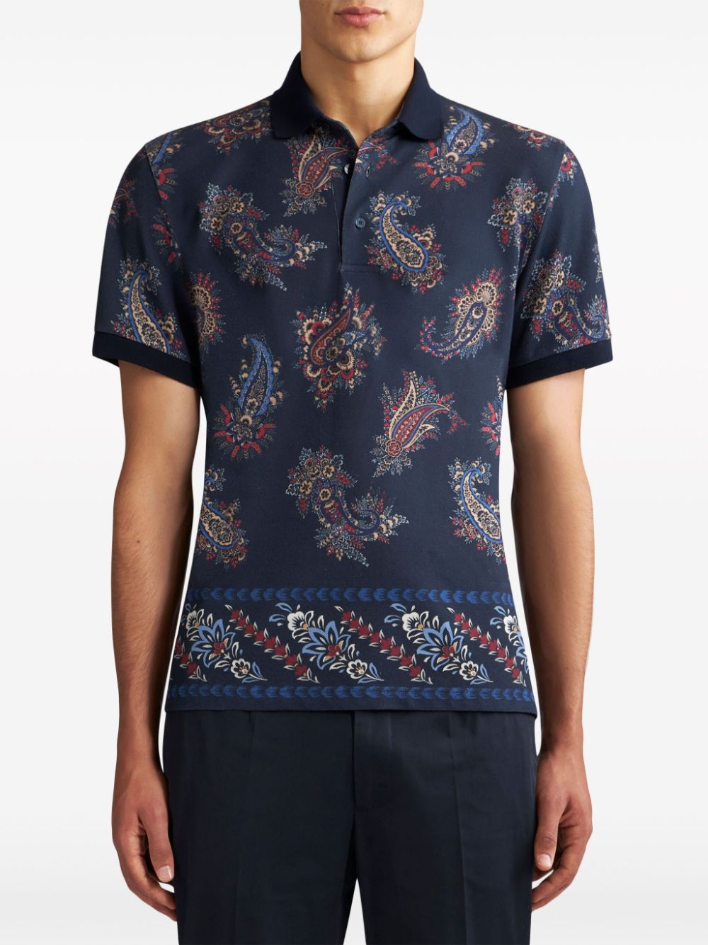 Shop Etro Paisley-print Cotton Polo Shirt In Blue