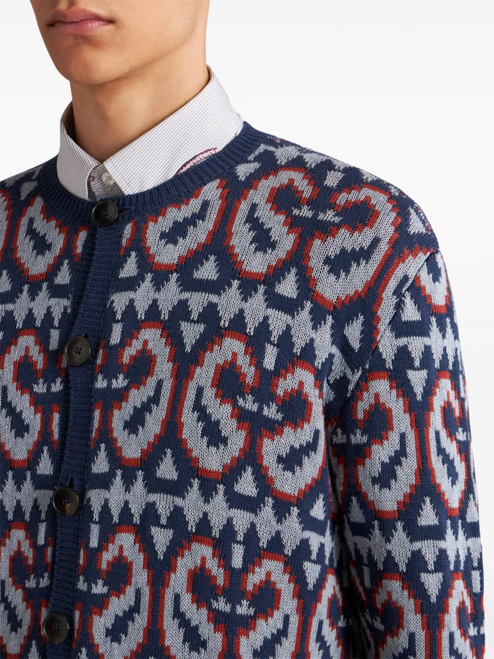 Shop Etro Paisley-jacquard Cotton Blend Cardigan In Blue