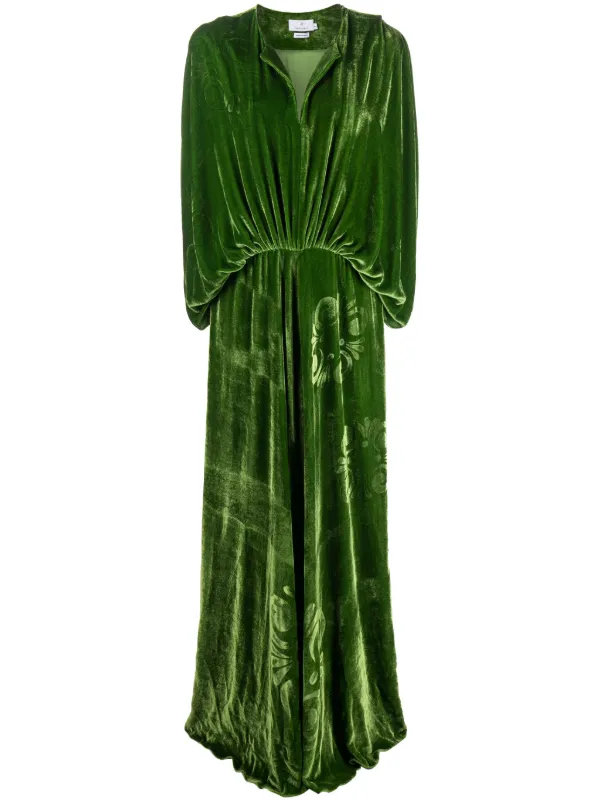 velvet maxi dress green Emerald with a Corset Bustier S Elevate your wardrobe with this timeless piece from Goddiva. Themis Z Kallos-print Velvet Maxi