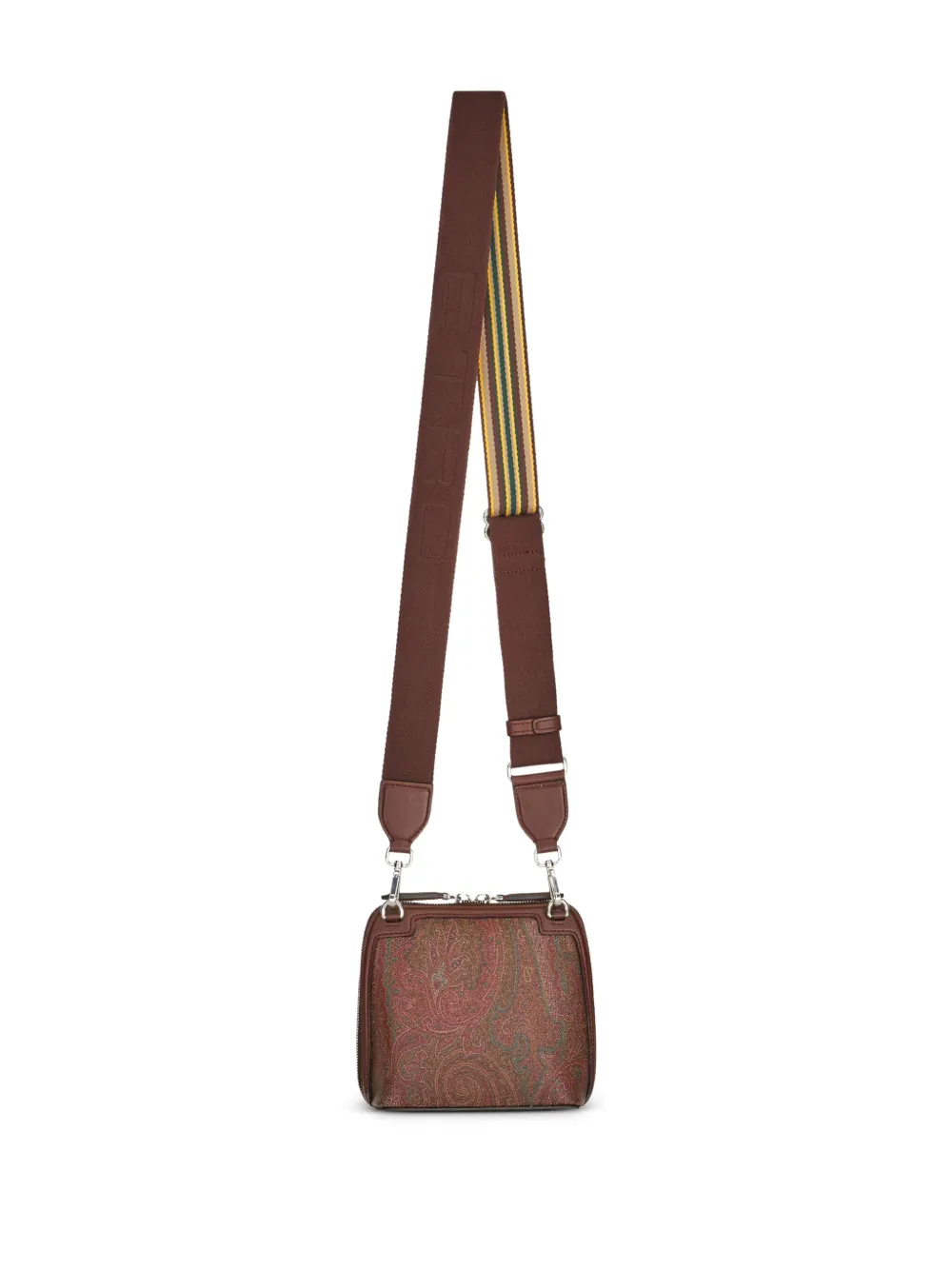 Shop Etro Medium Pegaso-embroidered Leather Bag In Brown