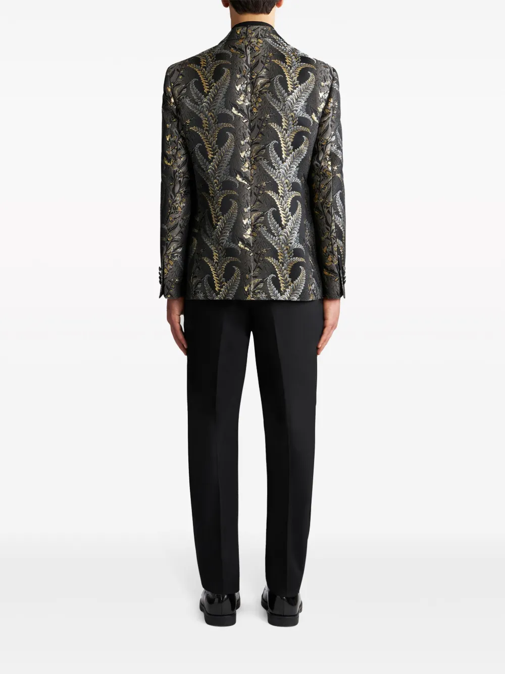 Shop Etro Foliage-jacquard Peak-lapels Blazer In Grey