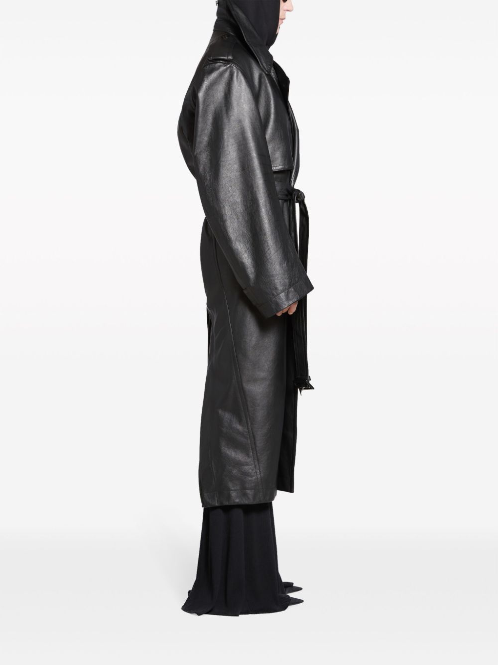 Shop Balenciaga Notched-lapels Leather Trench Coat In Black
