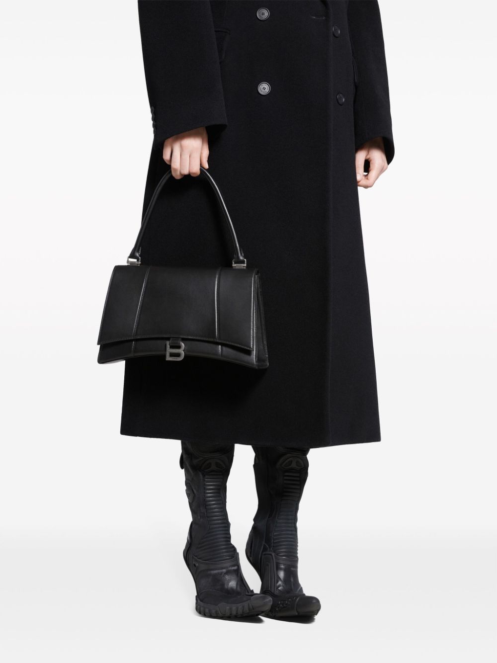 Shop Balenciaga Medium Hourglass Leather Tote Bag In Black