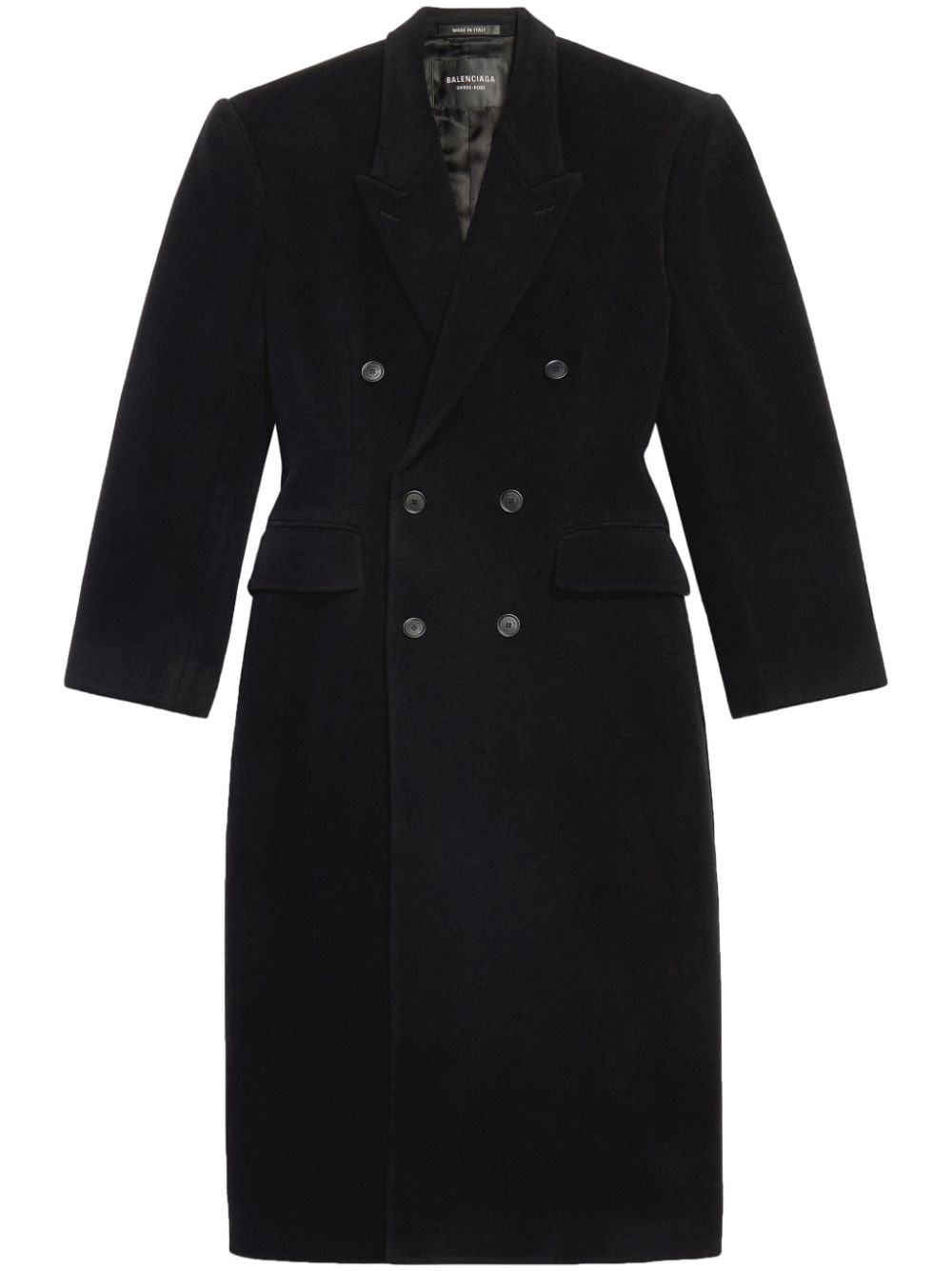 Balenciaga Cinched Double-breasted Wool Coat In Black