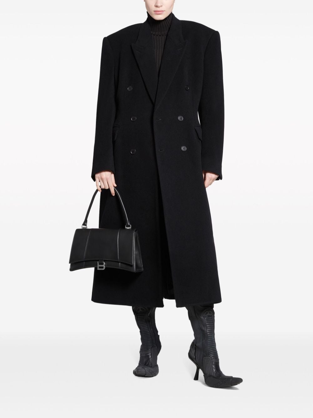 Shop Balenciaga Cinched Double-breasted Wool Coat In Black