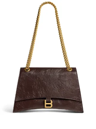 Balenciaga Crush レザーショルダーバッグ M | ブラウン | FARFETCH JP